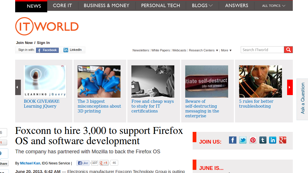 Foxconn to hire 3,000 to support Firefox OS and software development